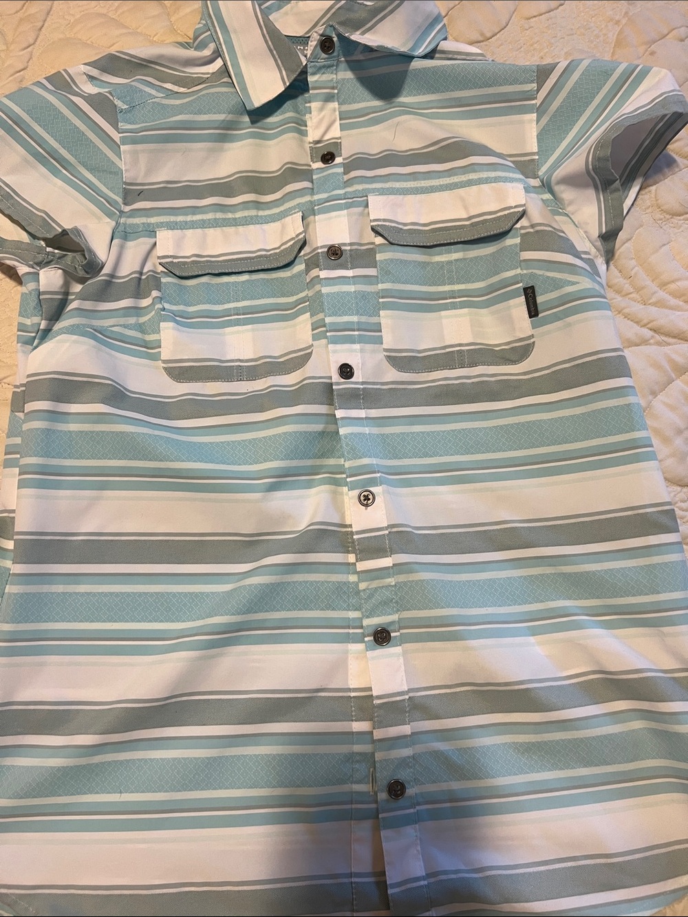 Columbia Light Blue and White Striped Women’s Button-Down Shirt